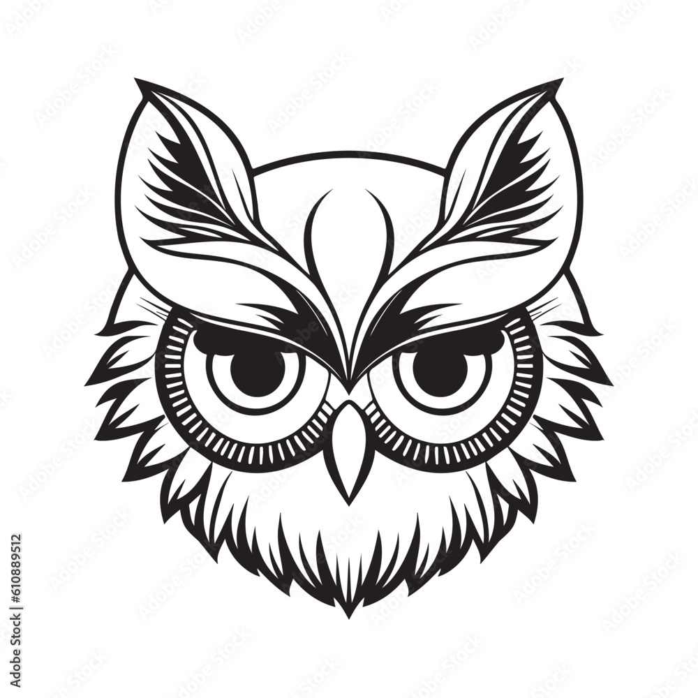 Owl head black and white vector icon. Owl head black and white vector icon.