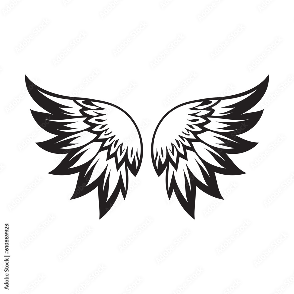 Fototapeta premium Wings black and white vector icon