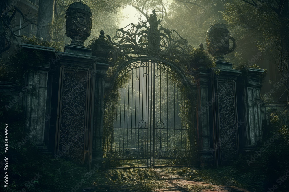 Obraz premium Eternity gates green forest. Generate Ai