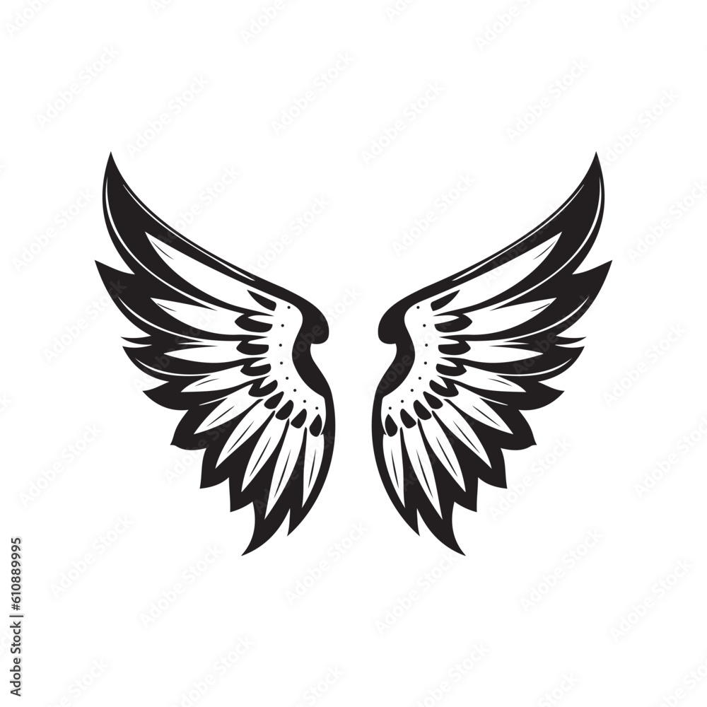 Obraz premium Wings black and white vector icon