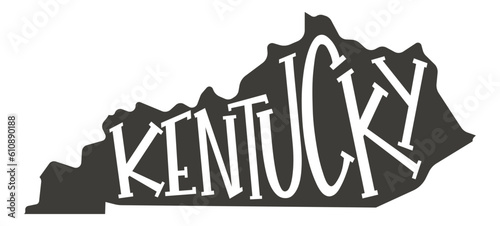 Kentucky. Silhouette state. Kentucky map with text script. Vector outline Isolated illustratuon on a white background. Kentucky state map for poster, banner, t-shirt, tee.