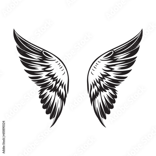Wings black and white vector icon.