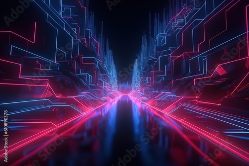 render abstract panoramic pink blue red neon background AI generated