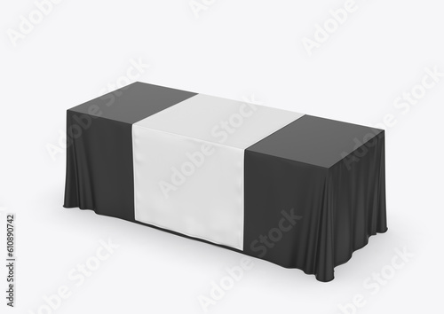 Trade show exhibition advertising runner table adjustable cloth Banner or Table cover. 3d render illustration.	