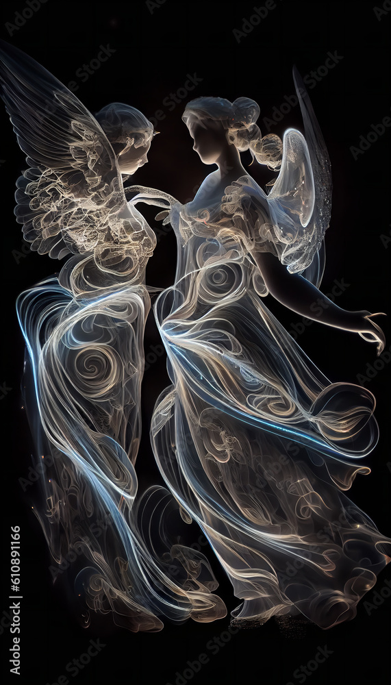 Naklejka premium angels in smoke dancing Generative AI