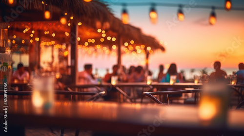 Serenity by the Sea: An Outdoor Dining Experience at the European Beach Bar. Generative AI