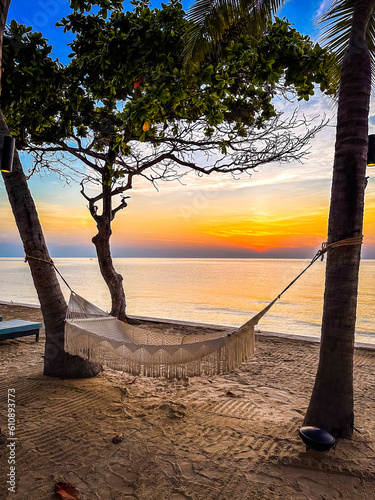 Beachfront sunrise with pool and palm trees in Hua Hin  Prachuap Khiri Khan  Thailand