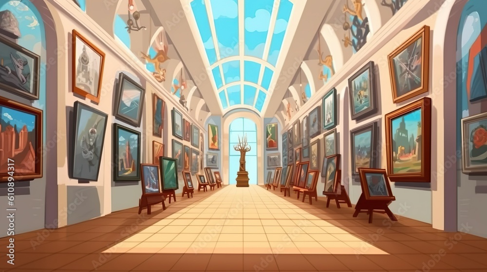 Obraz premium Background museums and art galleries. The beauty of a modern museum through an illustration with an abstract background and captivating banner design. Generative AI.