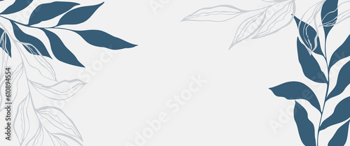 Banner abstract background boho style with blue leaf hand drawn. Vector illustration