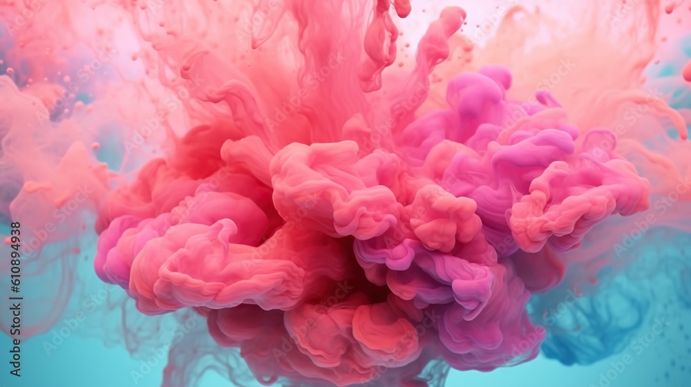 Abstract background with colourful explousing of liquid painting ink waves underwater. Watercolor mixing and flowing, artistic wallpaper. Horizontal illustration for banner design. Generative AI. Abstract background with colourful explousing of liquid painting ink waves underwater. Watercolor mixing and flowing, artistic wallpaper. Horizontal illustration for banner design. Generative AI.