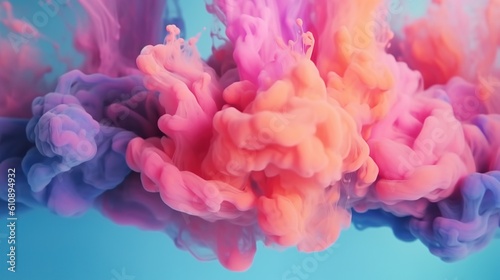 Abstract background with colourful liquid painting ink waves mixing and curling in water. Watercolor fluid cloudy artistic modern wallpaper. Horizontal illustration for banner design. Generative AI.