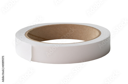 Single white double scotch tape or foam tape isolated on white background with clipping path in png file format.