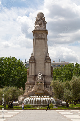 Cervantes Monument at Plaza de Espana in Madrid photo