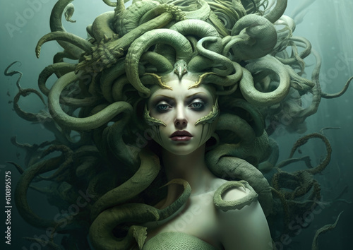 mythical lady medusa . Generative AI photo