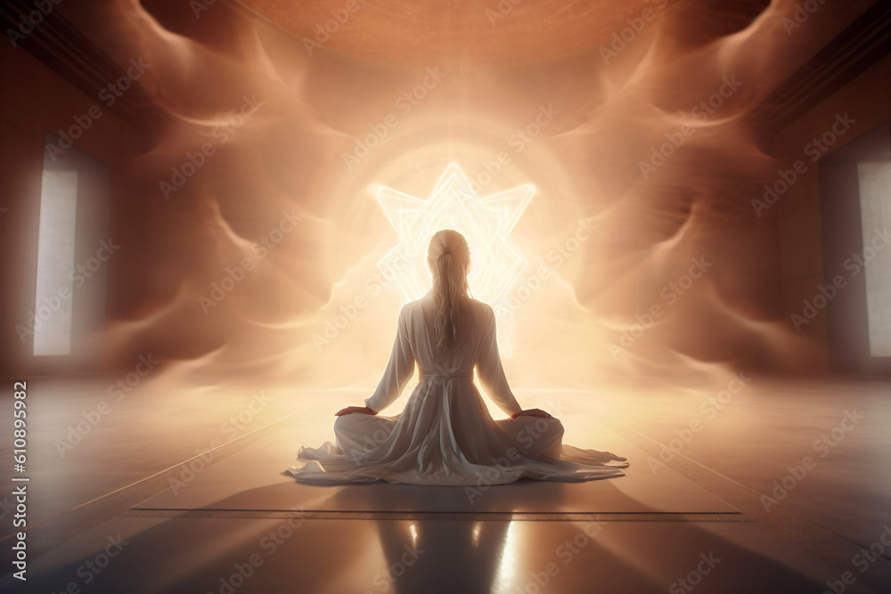 Illustration of woman in spiritual wat of thinking Illustration of woman in spiritual wat of thinking