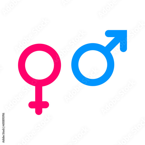 Icons and symbols for Male and female in pink and blue color flat design on white background.