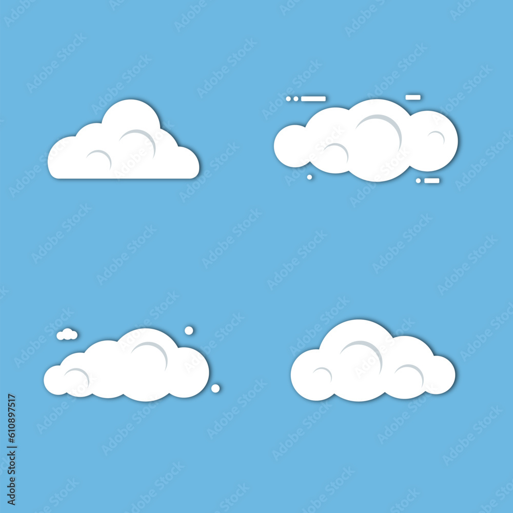 Clouds Flat Cartoon Isolated Vector On Blue Background