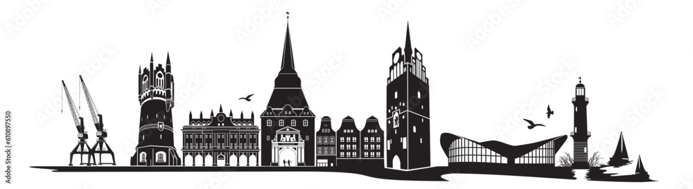 Illustration der Skyline von Rostock