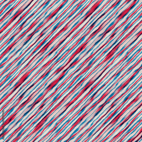 Beige, Blue and Red Watercolor-Dyed Effect Textured Diagonal Striped Pattern