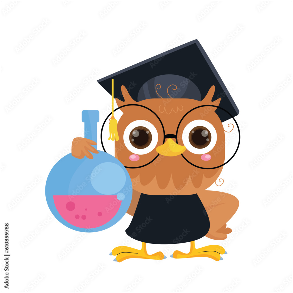 vector cartoon illustration of a cute owl doing laboratory research vector cartoon illustration of a cute owl doing laboratory research