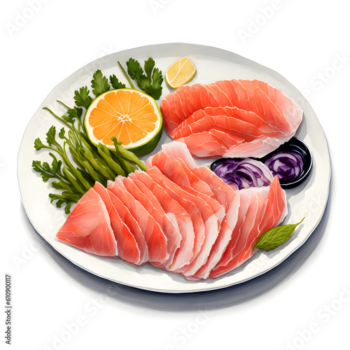Watercolor style sashimi plater Japanese cuisine