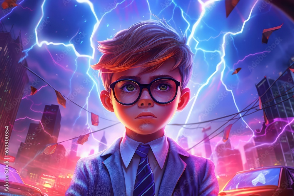 雷と少年,Generative AI AI画像 雷と少年,Generative AI AI画像