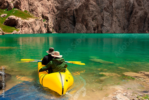 Fotografering Kayaking on a mountain lake