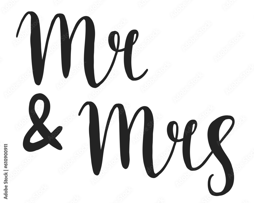 Mr and Mrs hand written lettering. Mister and Missis wedding calligraphy for card or invitations. Vector illustration. Mr and Mrs hand written lettering. Mister and Missis wedding calligraphy for card or invitations. Vector illustration.