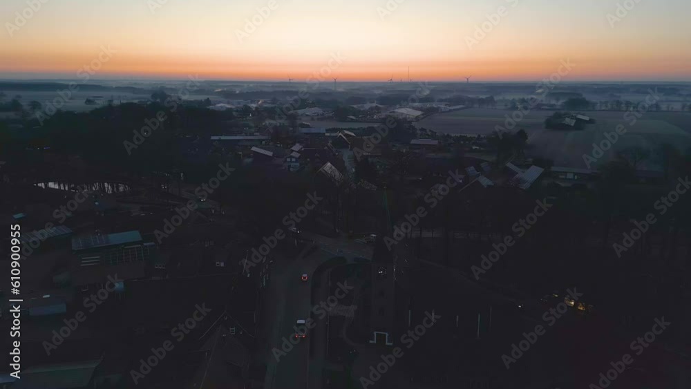 Aerial View Of Townscape At Daybreak. Aerial View Of Townscape At Daybreak.