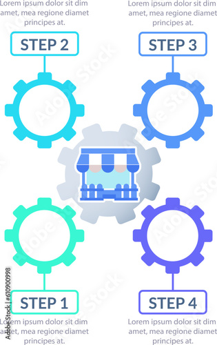 Shop supervising and organization infographic chart design template. Abstract vector infochart with blank copy spaces. Instructional graphics with 4 step sequence. Visual data presentation