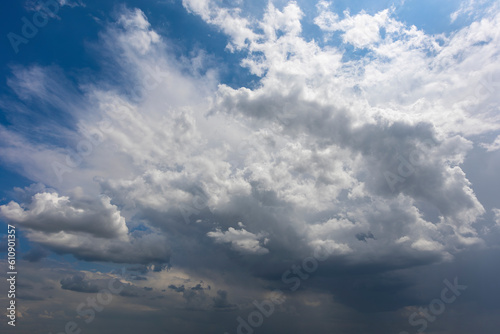 Fototapeta Naklejka Na Ścianę i Meble -  Blue sky with stormy clouds background overlay. Ideal for sky replacement	
