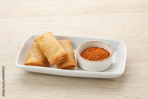 Cibay, made from tapioca flour, served with chilli sauce, Indonesian traditional food
