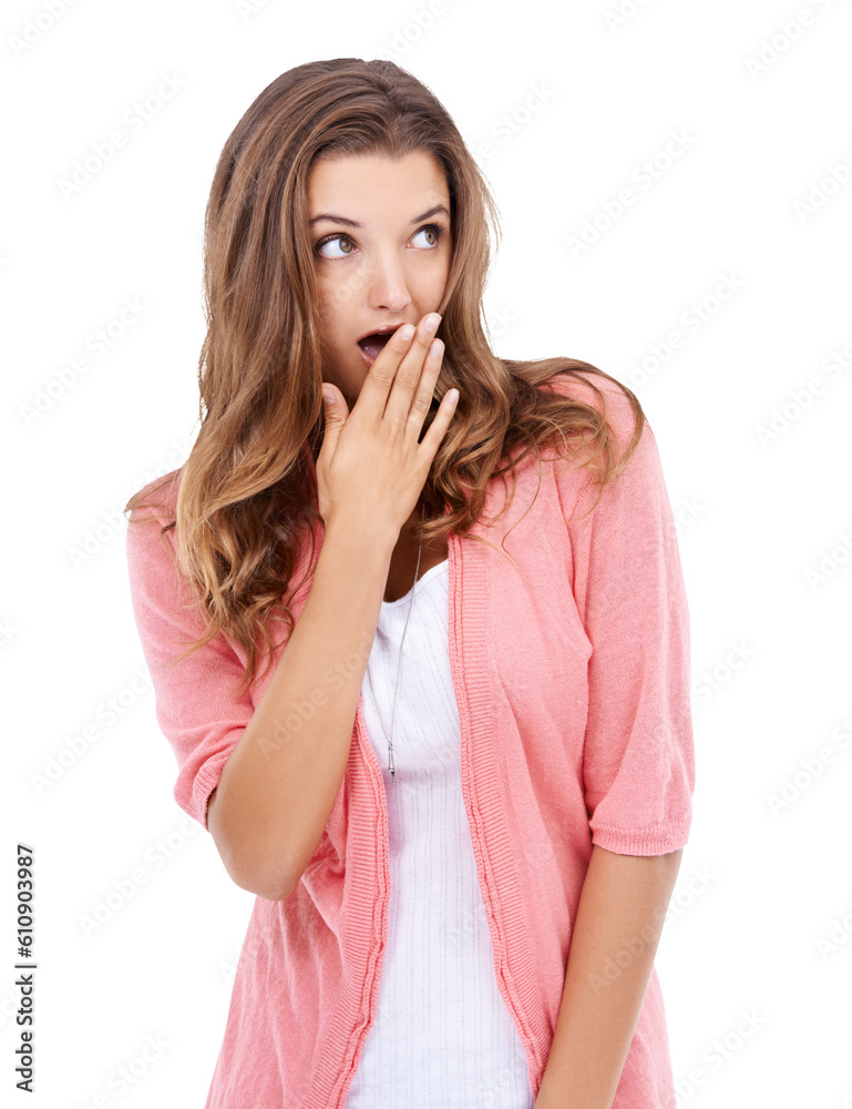 Shocked, surprise and woman with wow, omg and hand on mouth expression isolated in a transparent or png background. Amazed, shock and young person or model looking up at gossip, mistake or fear Shocked, surprise and woman with wow, omg and hand on mouth expression isolated in a transparent or png background. Amazed, shock and young person or model looking up at gossip, mistake or fear