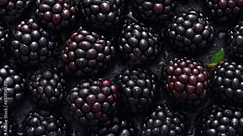 Blackberry with shiny water drops created using generative AI tools