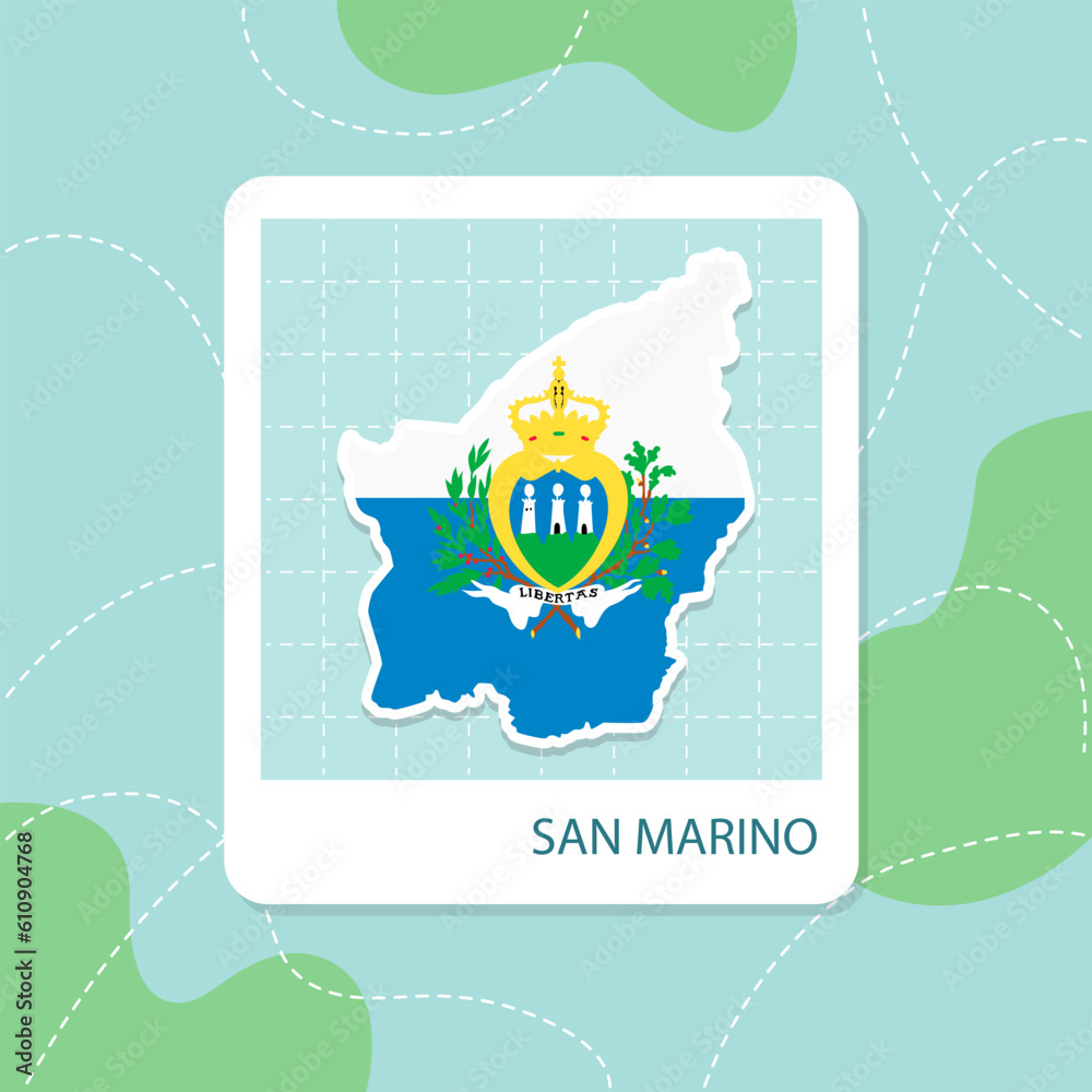 Naklejka premium Stickers of San Marino map with flag pattern in frame.