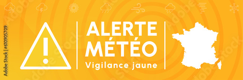 Alerte météo - Vigilance jaune - Bannière autour des phénomènes météorologiques qui nécessitent notre attention - Dangers et prévisions météo - Fichier vectoriel éditable - Illustrations 