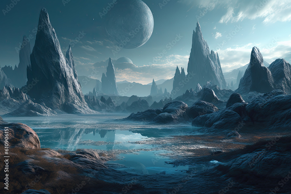 Spectacular Blue Extraterrestrial Landscape - Midjourney AI Prompt