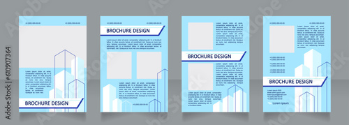 Property blue blank brochure design. Planning for building. Template set with copy space for text. Premade corporate reports collection. Editable 4 paper pages. Calibri  Arial fonts used