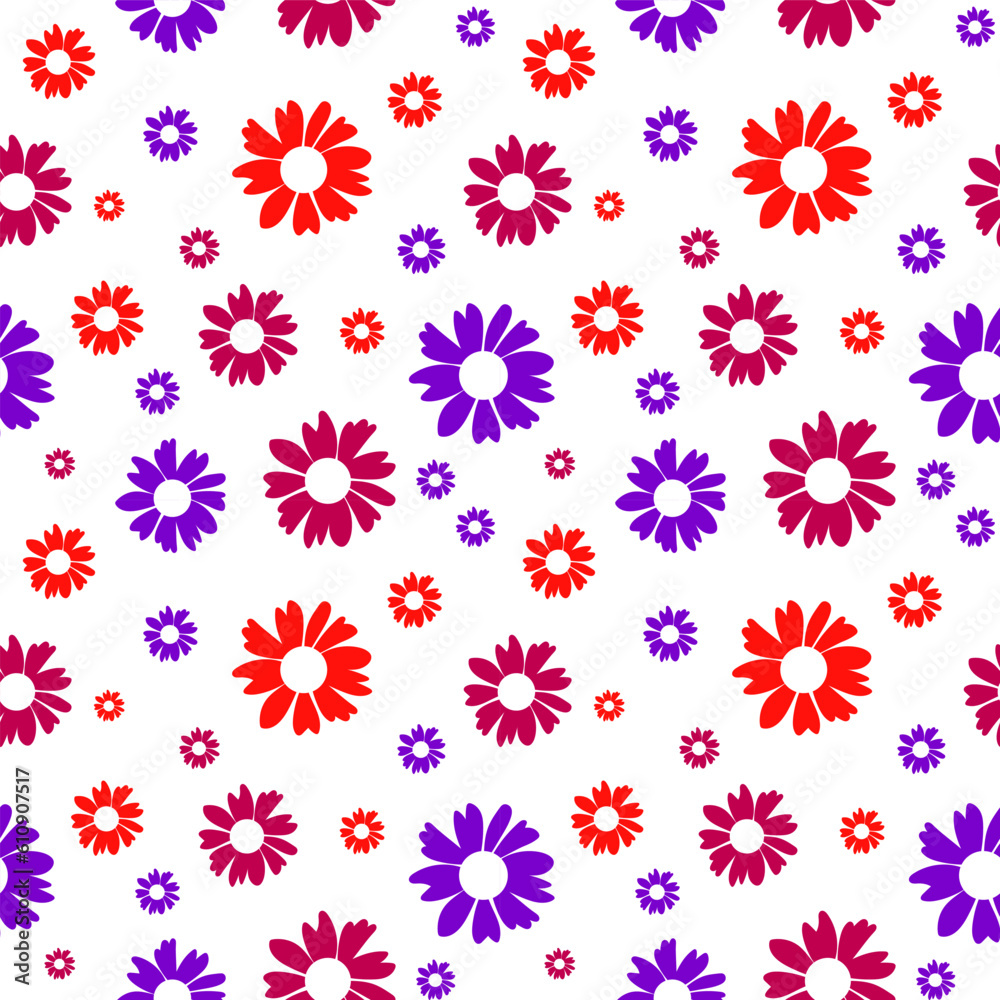 Floral seamless pattern isolated on white. Botanical fabric print template. Vector illustration with colorful camomile flowers. Rustic pattern with daisy. Floral seamless pattern isolated on white. Botanical fabric print template. Vector illustration with colorful camomile flowers. Rustic pattern with daisy.