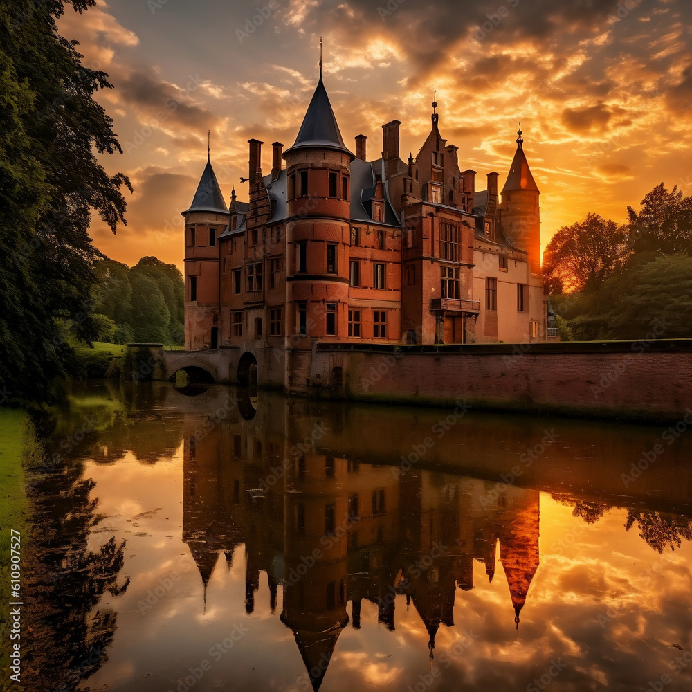 Obraz premium Doorwerth Castle on sunset