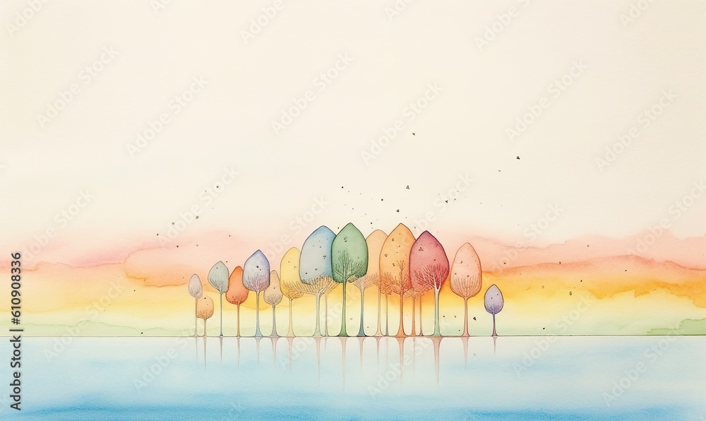 rainbow island in an abstract style with pastel colors