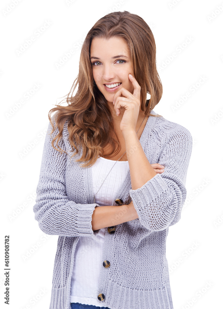 Portrait, smile and winter fashion with a woman isolated on a transparent background for style. Trendy, happy or lifestyle with an attractive young female person posing in contemporary clothes on PNG Portrait, smile and winter fashion with a woman isolated on a transparent background for style. Trendy, happy or lifestyle with an attractive young female person posing in contemporary clothes on PNG