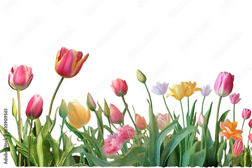 tulips spring isolated on white background. Generated by AI.