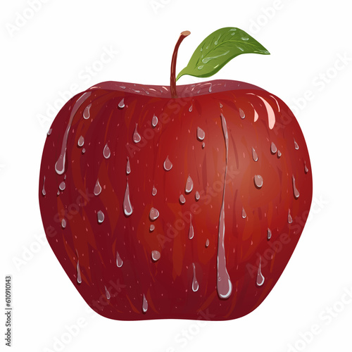 red apple with drops isolated on white background