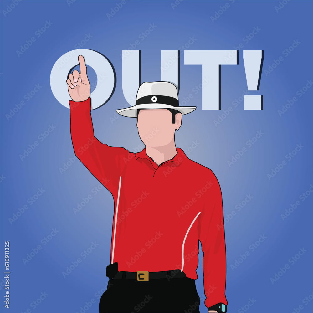 Umpire Decision OUT in Cricket Vector Illustration Man pointing finger in  air as symbol of wicket Stock Vector | Adobe Stock