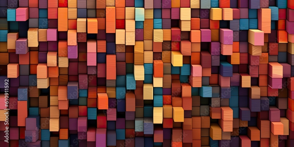 AI Generated. AI Generative. Carved wood cube blocks vibrant timber color abstract geometric patter decoration. Graphic Art AI Generated. AI Generative. Carved wood cube blocks vibrant timber color abstract geometric patter decoration. Graphic Art