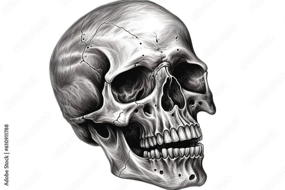 Obraz premium skull drawing isolated on white background. Generated by AI.