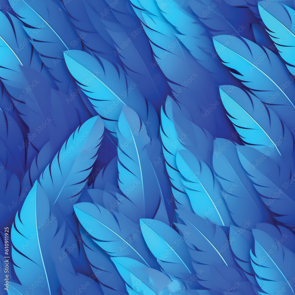 Blue elegant feathers pattern. Seamless pattern. Created with Generative AI technology. Blue elegant feathers pattern. Seamless pattern. Created with Generative AI technology.