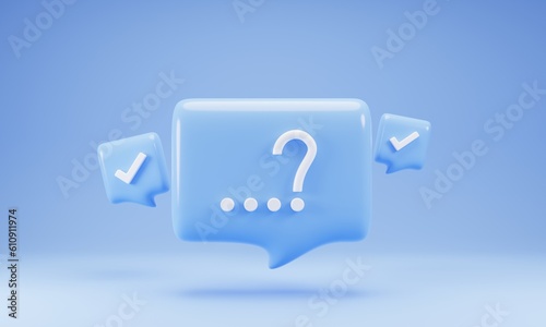 3d rendering speech bubble icon isolated on blue background. Question icon concept