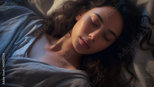 Generative AI Illustration of A Woman Sleeping in the Morning with Sunlight on her Face
